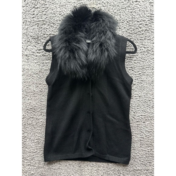 Diane Von Furstenberg Wool Fur Button‎ Vest Black Womens Size S